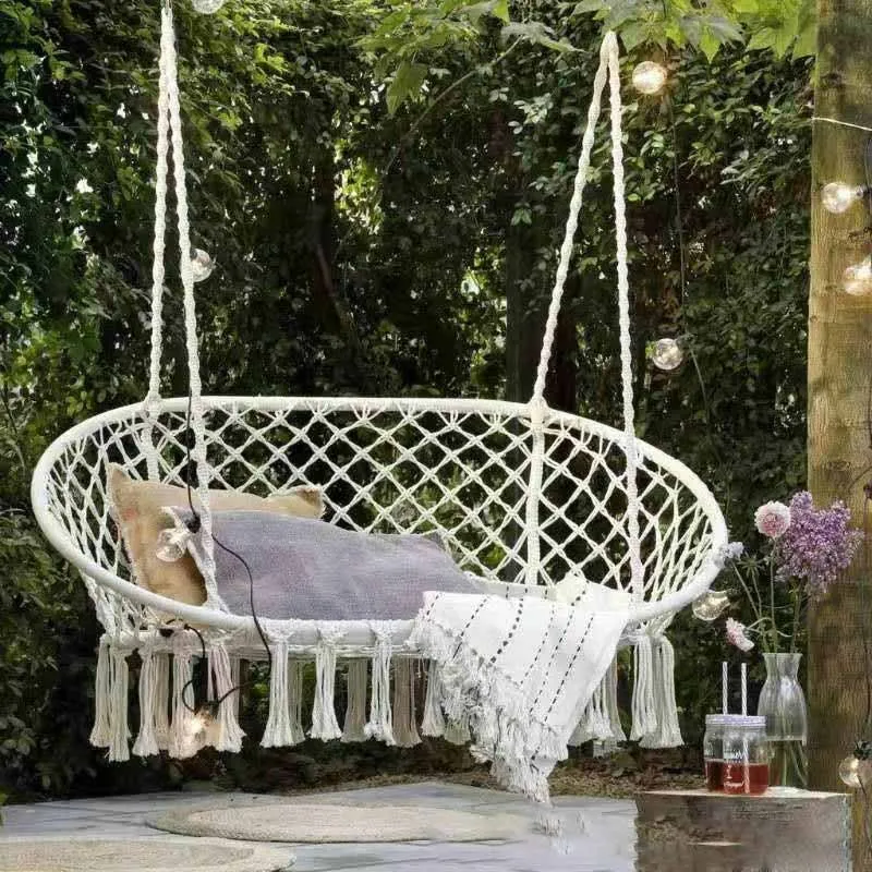 Sedia Amaca In Macramè Con Sedile, Amaca Con Corde Di Cotone E Fiocchi Per Interno Ed Esterno