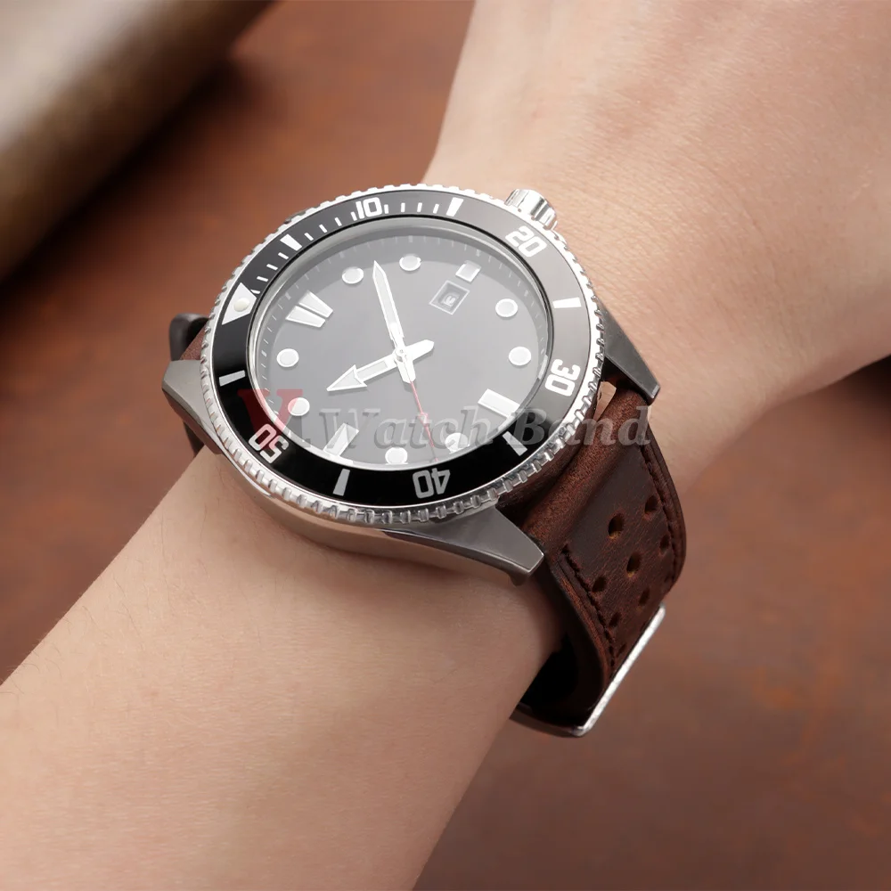 Vintage Racing Leather Breathable Watch Strap in Brown
