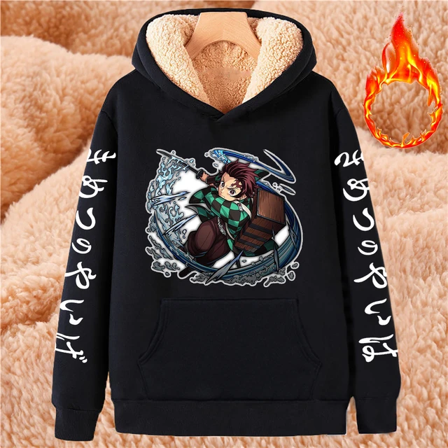 Thicken Warm Hoodies Anime Demon Slayer Hooded Tanjiro Kamado Print  Sweatshirts Men Winter Lambswool Pullover Harajuku Y2K Tops - AliExpress