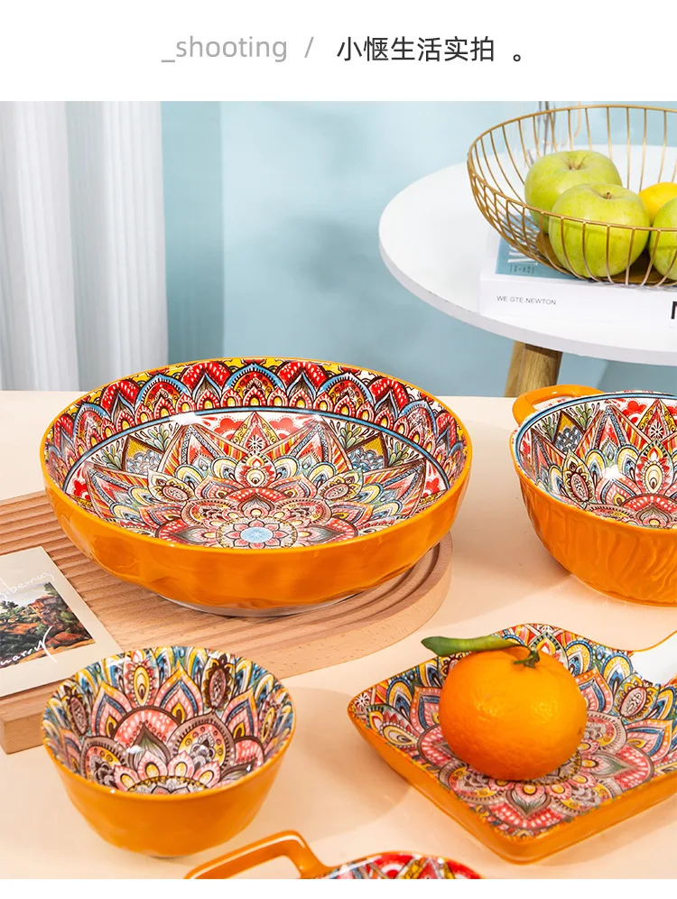 Vajilla de cerámica Malakeshi, platos occidentales retro nórdicos, platos  esmaltados de colores para el hogar de lujo ligero - AliExpress