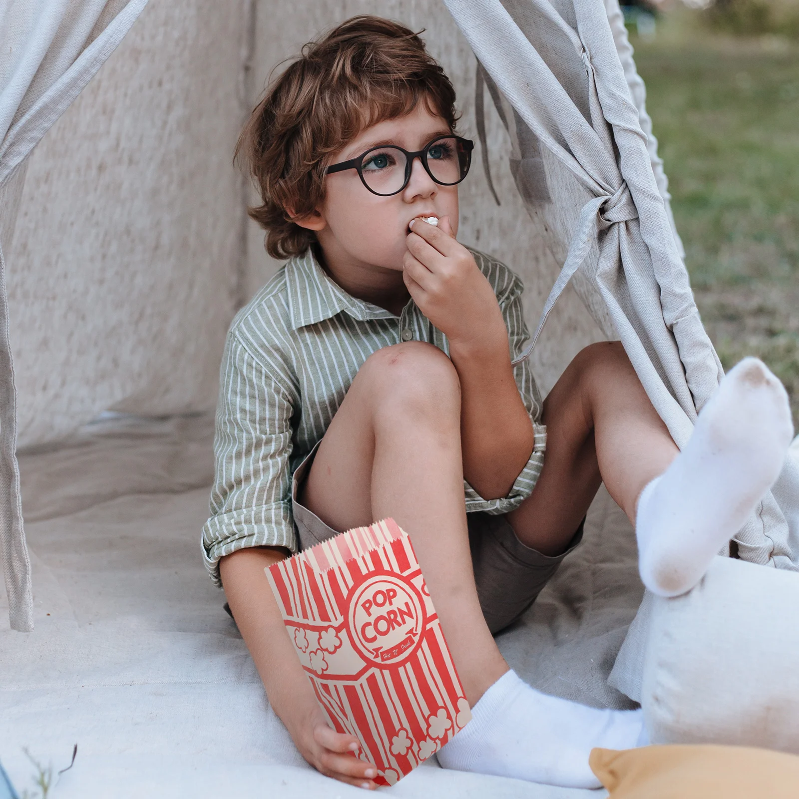 

100 Pcs Popcorn Packaging Bag Disposable Containers Holders Individual Bags Stripe Paper Movie Night