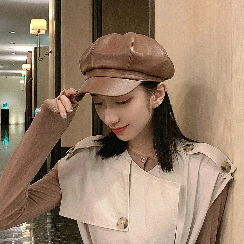 Oohmy PU Leather Newsboy Caps for Women, Cabbie Painter Hat, Gatsby Ivy Beret, Girls, Ladies Cap, Vintage, Classic, 8 Panels