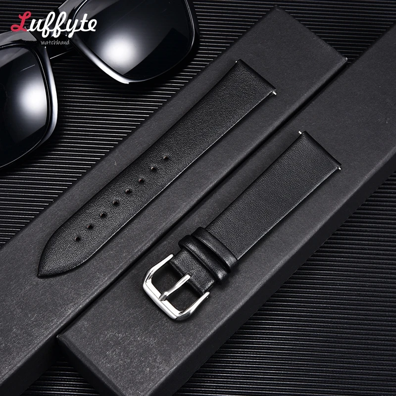 Genuine Leather Ultra-Thin Soft Watch Band Straps in Brown and Black