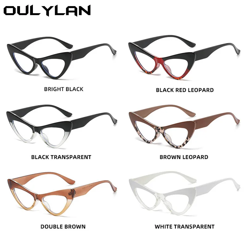  - Oulylan Cat Eye Spectacles Frame for Women Blue Light Blocking Eyeglasses Frames Ladies Sexy Computer Prescription Fake Glasses