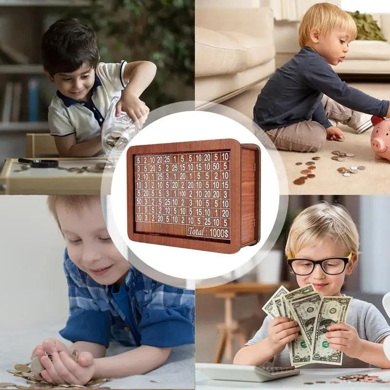 Saving Money Box Wooden Money Bank 10 000 Saving Challenge Money Saver With Money Target Decorative Wood Cash Bank Piggy Bank 5