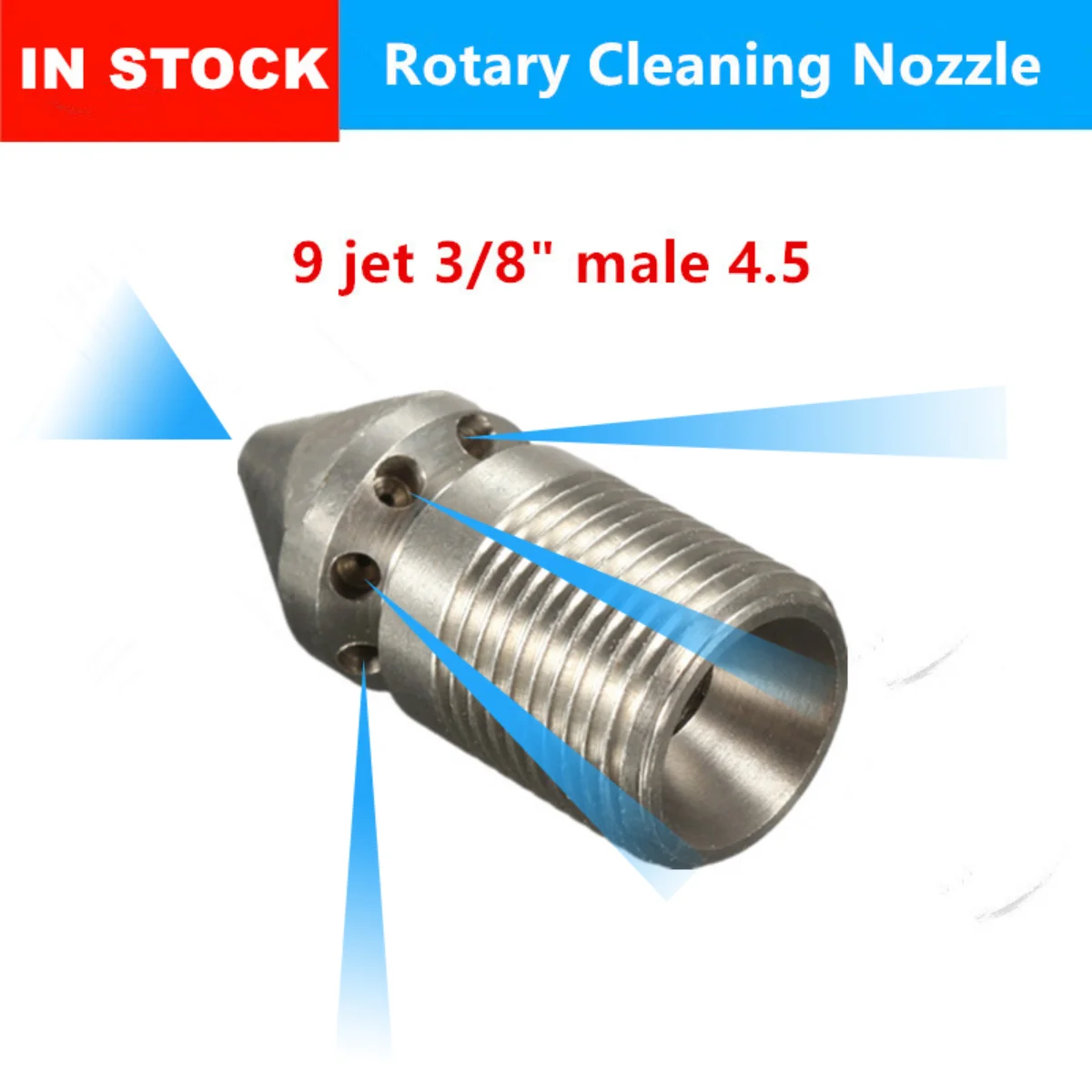 Sewer Cleaning Jetter Nozzle 9 Jet 3/8" Male 4.5 Rotary Pressure Washer