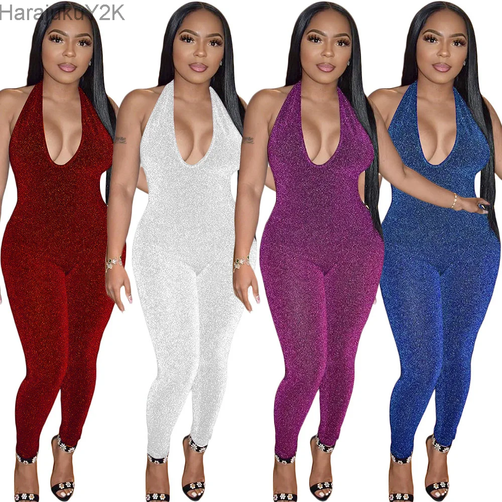 

Sexy Rompers Womens Jumpsuit Summer Sleeveless Halterneck Nightclub Romper One Piece Outfit Y2k Clothes Streetwear Wholesale