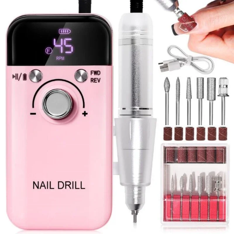 45000RPM Electric Nail Drill Machine for Gel Nails Polish Rechargeable Portable File Manicure Tool
