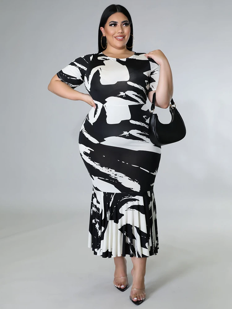 Tanie Plus rozmiar sukienka z nadrukiem kobiety sklep