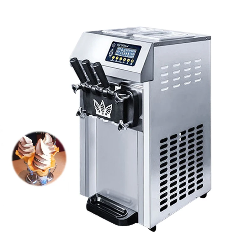 

Desktop Soft Ice Cream Machine Commercial Countertop Ice Cream Maker 3 Flavors Sweet Cone Freezing Equipment Vending Machine