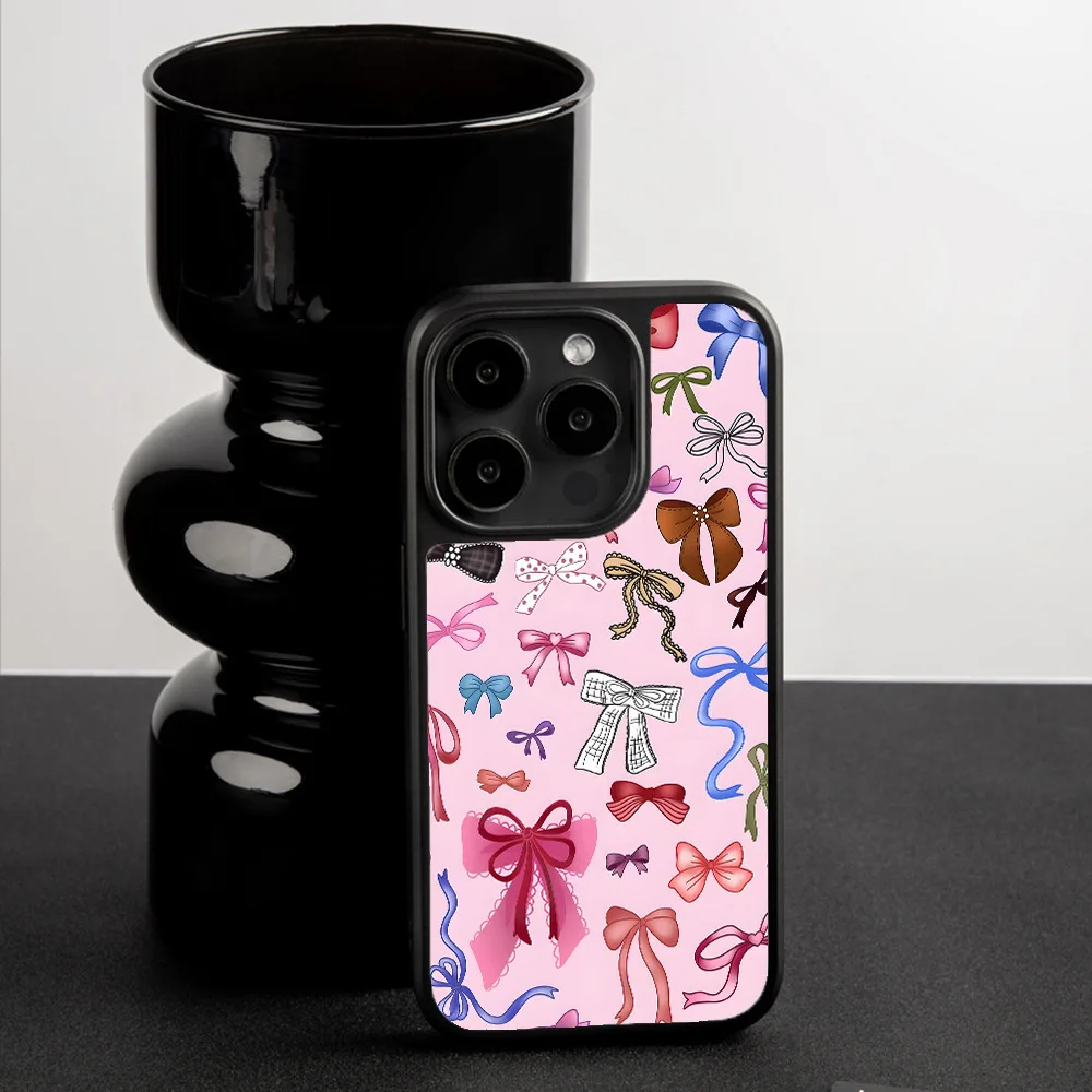 Korean Colorful Pink Striped Bow Acrylic Phone Case