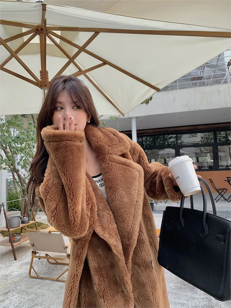 Luck A 여성용 롱 테디 베어 재킷 코트, 두꺼운 따뜻한 오버사이즈 외투, 인조 양털 모피 코트, 겨울