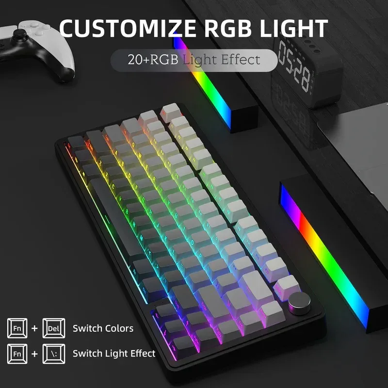 ATTACK SHARK X85/X85Pro 무선 기계식 키보드 75% 82키 트라이 모드 블루투스 유선 RGB 핫스왑 가스켓 노브 대용량 배터리