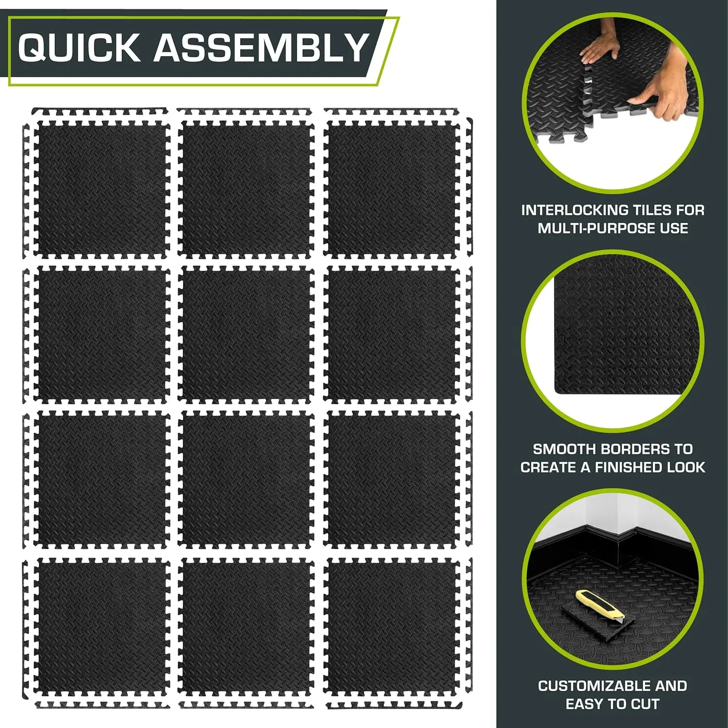 12pcs Puzzle Exercise Mat EVA Floor Tiles for Home Gym, Mat for Home Workout Equipment, Floor Padding Kids, 60X60X1.2cm