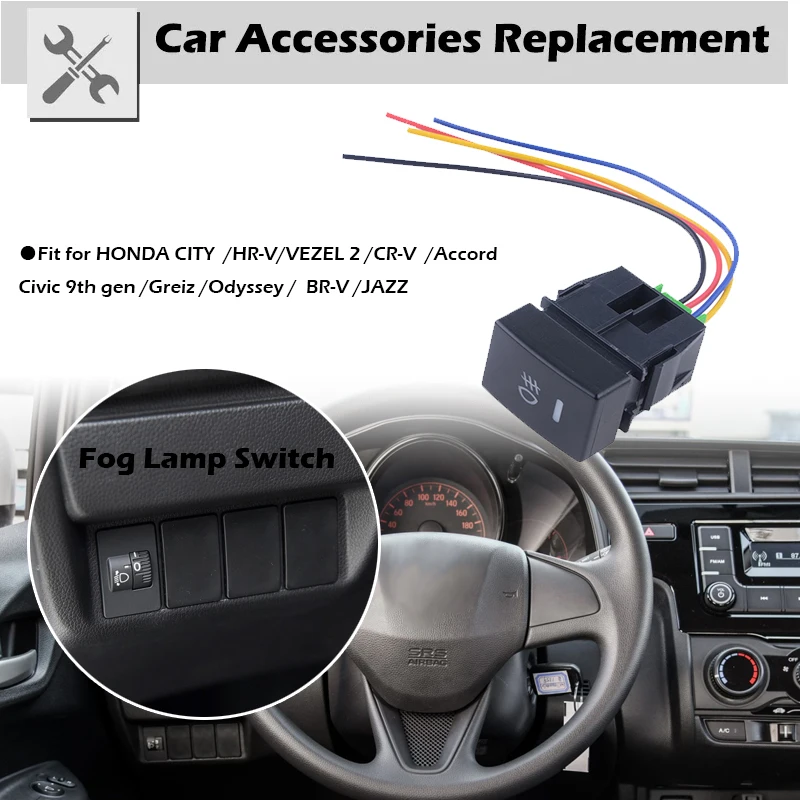 Front Fog Light Switch Dashboard Button W/ Wire Fit For Honda City Hrv