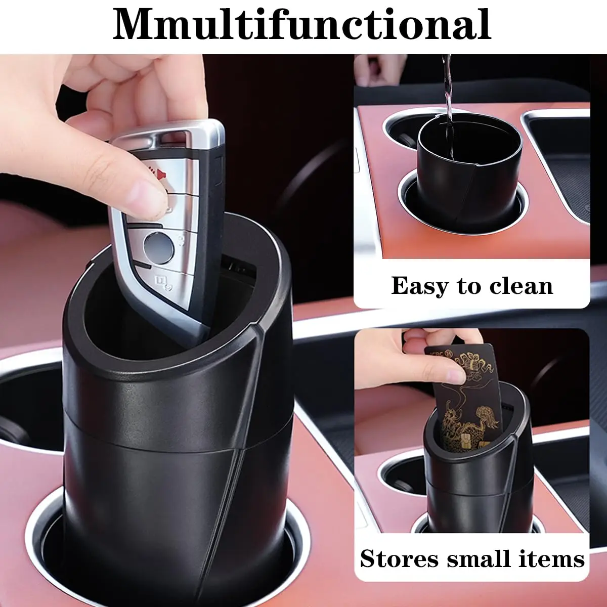 Car Trash Can with Lid Push-Pull Multi-Function Car Trash Can Storage Box Organizer Interior Accessories Suitable for Most Cars