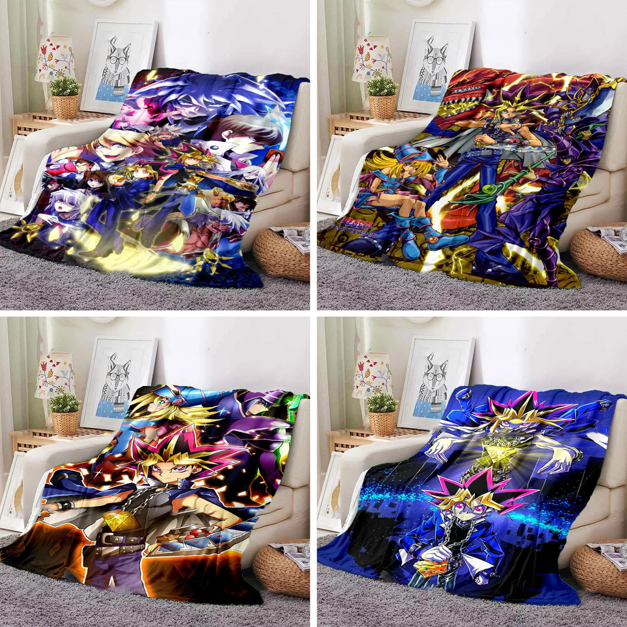 

Classic Cartoon Yu Gi Blanket Creative Animation Character Flannel Thin Blanket Portable Home Travel Office Lunch Break Blanket