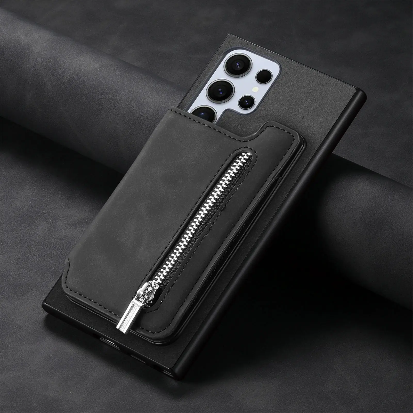 2 in 1 Magnetkarten-Solt-Reißverschluss-Geldbörse Abnehmbare Lederhülle für Samsung Galaxy S24 Ultra S23 Plus A05 A55 A15 A25 Taschenabdeckung_voghion.com