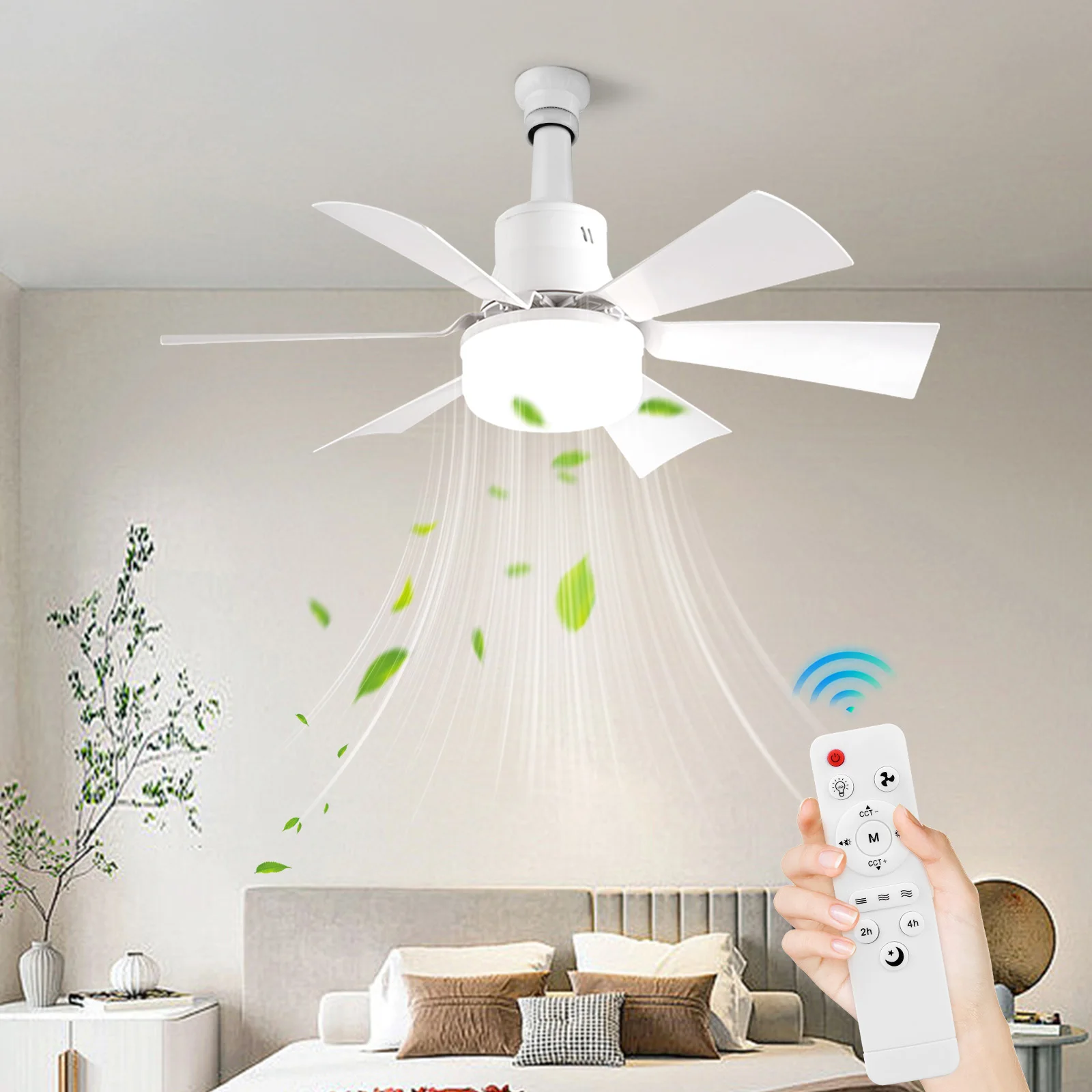 White Plastic Ceiling Fan Light with Remote Control