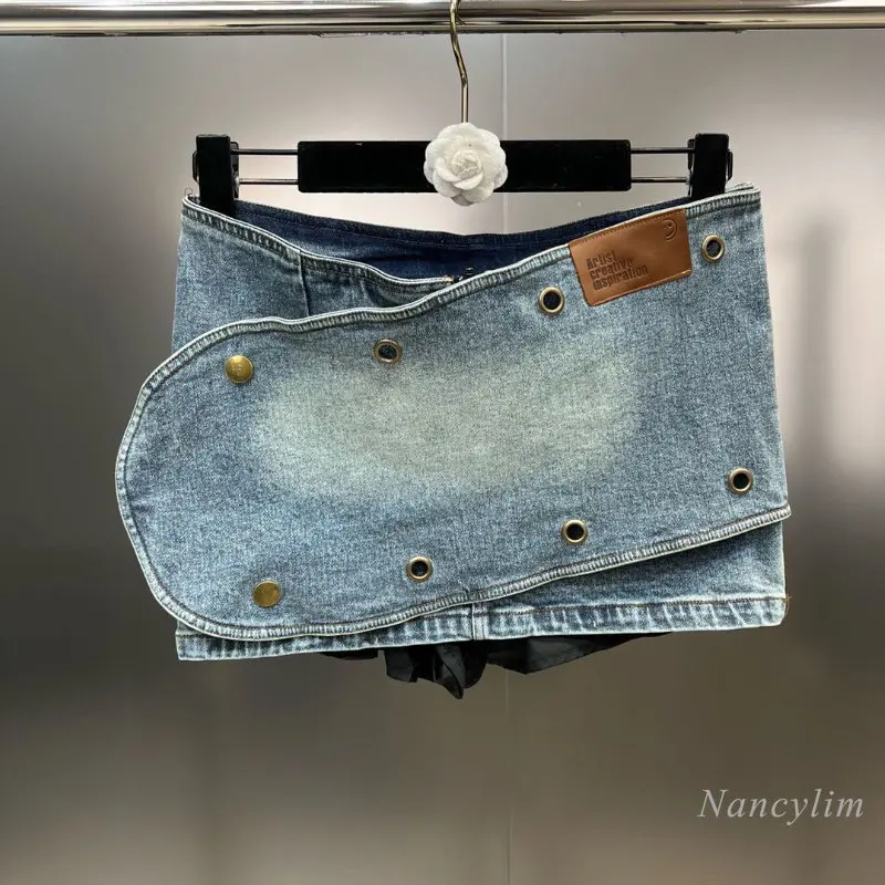 

Summer Personal Denim Skirt Women 2023 Multi-Button Beveled Design Retro Hot Girl Ultra Short Skirts Woman's Y2K Skirt Street