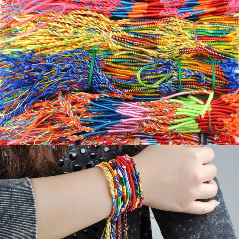 

100Pcs /Set New Rainbow Color Mix Braid Friendship Bracelets for Women Jewelry Gift DIY Handmade Rope Bangles Random Color