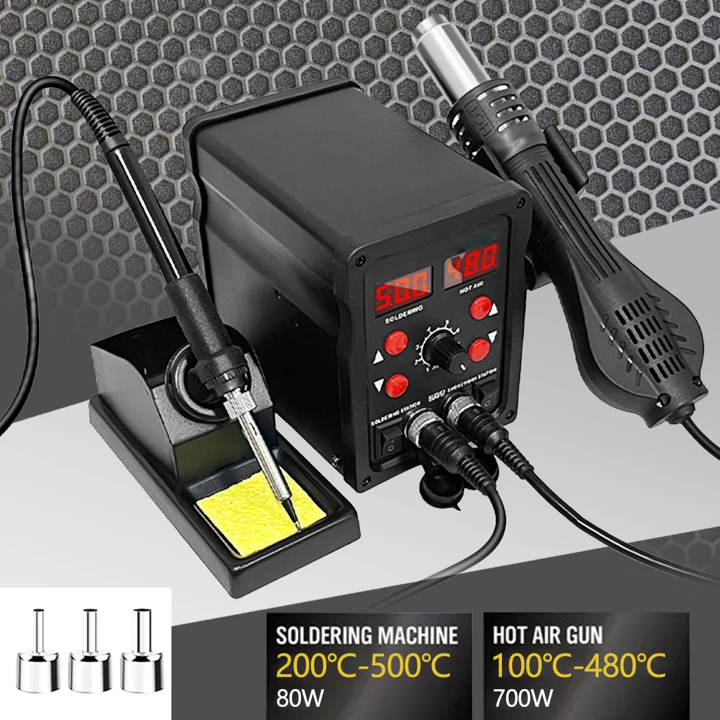 PORIYA 700W Solder Rework Station 2 in 1 Soldering Iron Kit Hot Air Heat Gun station