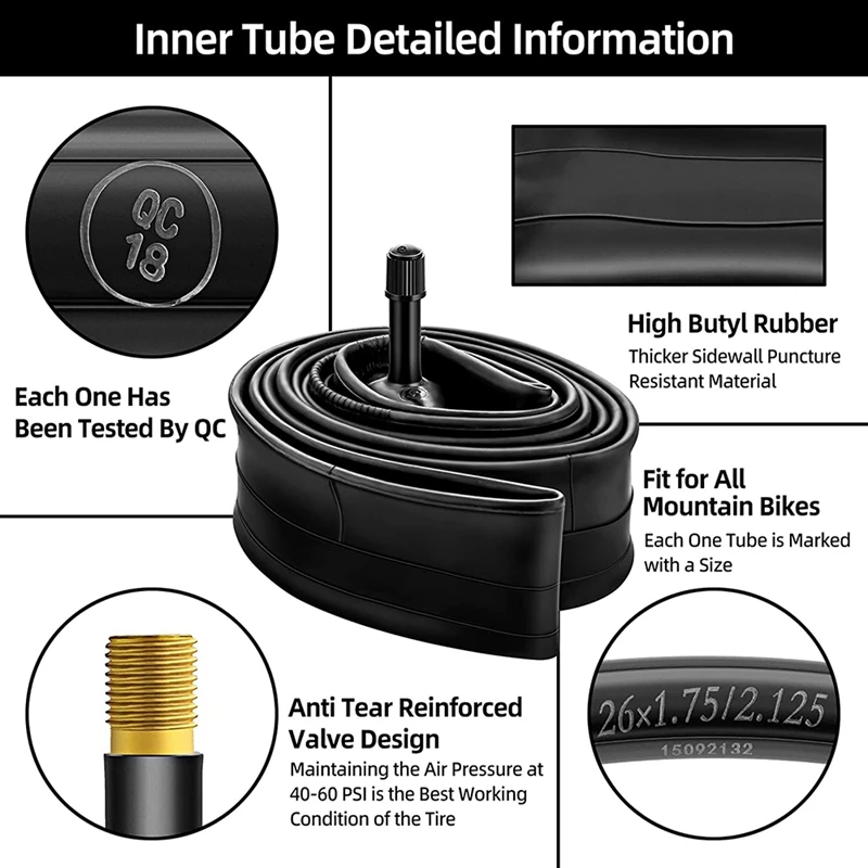 2PCS Bike Tubes For 26 Inch X 1.75/1.95/2.10/2.125 Bike Tire,MTB Inner Tube With Schrader Valve Bicycle Accessories