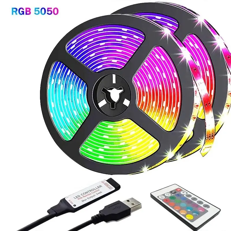 LED Strip Lights USB RGB 5M 5050 Flexible Lights Strip 24keys Remote Control for Room Living Room Party TV Backlight