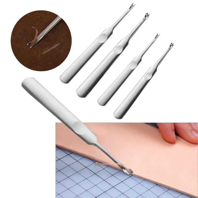 4pcs U+V Shaped Leather Stitching Skiving Handmade Groover Punching Tool Kit Leathercraft Hole Puncher Edge Beveler Tool Kit leather tools leather craft tool kit leather craft tools leather craft tool