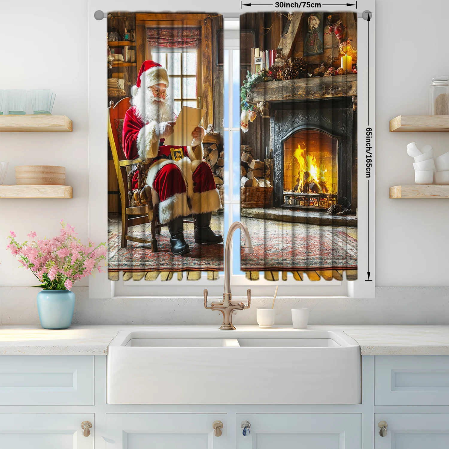 Description Picture 5 of item2pcs Santa Claus Printed Curtain for Christmas Home Decor - Rod Pocket Window Treatment for Bedroom, Office, Kitchen