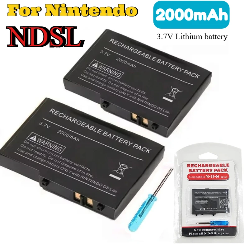 Batteria integrata per console di gioco per Nintendo NDSL Host Batterie 2000mAh 3.7V Cella di ricambio ricaricabile al litio con cacciavite