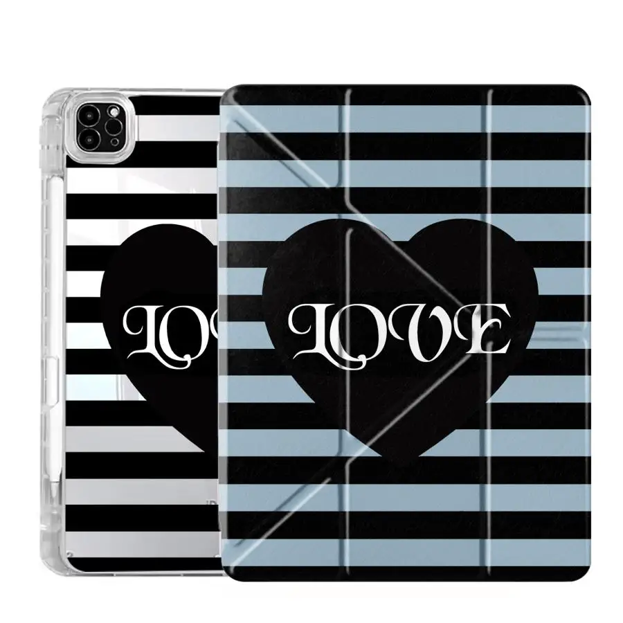 Elegant Black Stripes Tablet Case with Y-Fold Design