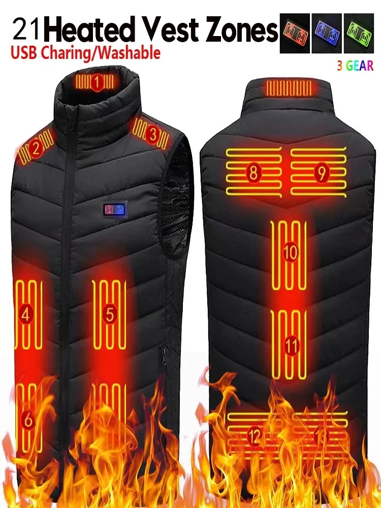 

21 Area Heated Vest Heated Jacket Winter Vest Body Warmer Unisex Heating Vest Thermal Clothing for Outdoor with Size S-6XL