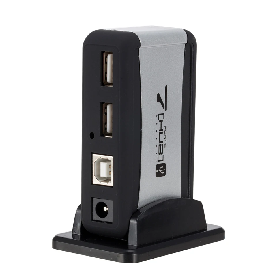 Vertical 7 Port USB 2.0 Hub with Power Adapter