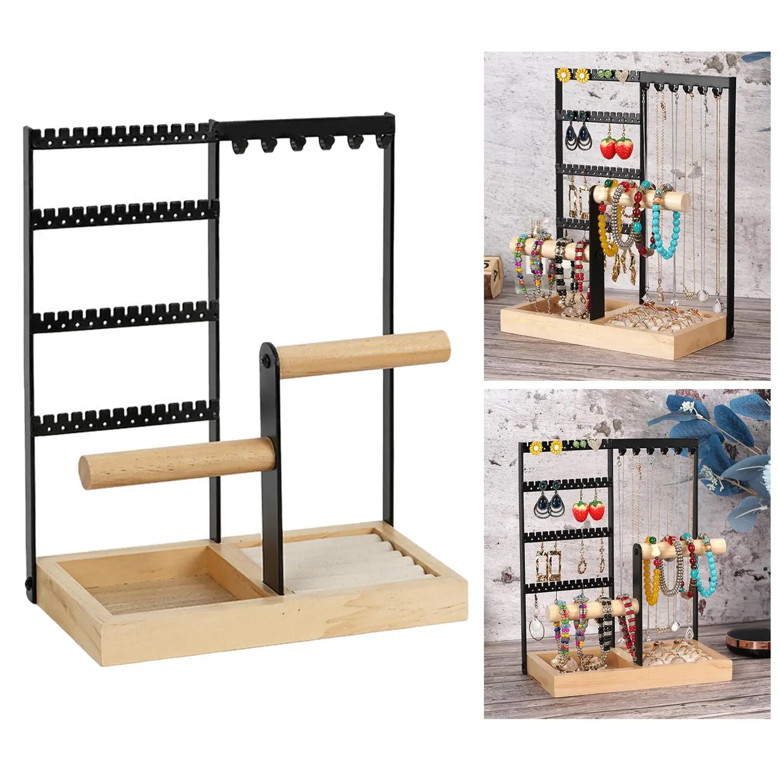 with Wooden Bases 4 Tiers Jewelry Display Rack Display Rack for Shopping Mall