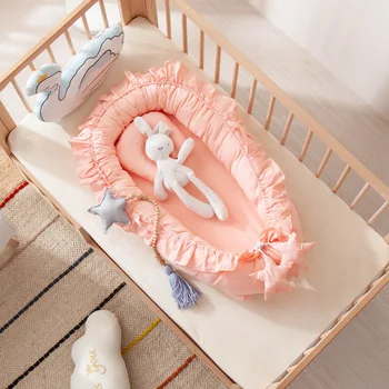 Culla portatile in cotone per neonati, lettino da viaggio con volant, lettino per bambini, lettino traspirante per il sonno.