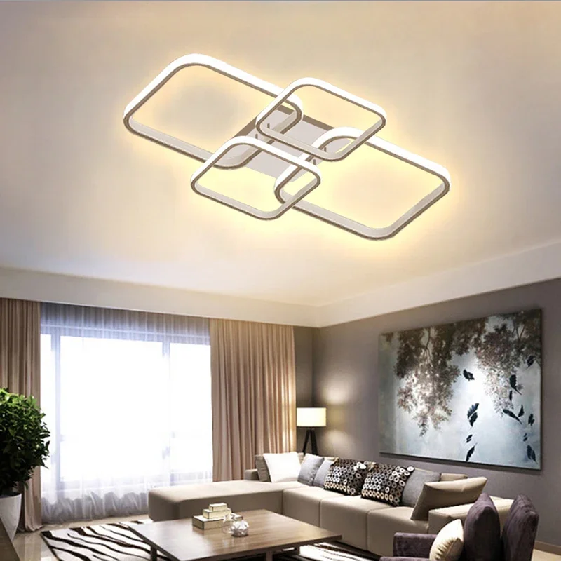 LED Ceiling Light Living Room Lighting Square 4 Heads Black and White Lamps Living Room Study Home Decor Fixture Lustre