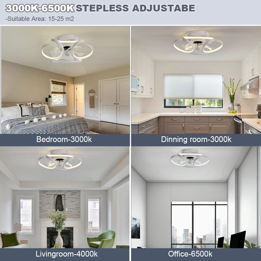 Description Picture 5 of itemModern ceiling fan with light Lamps for room kitchen living room balcony invisible fan blade silent LED fan light