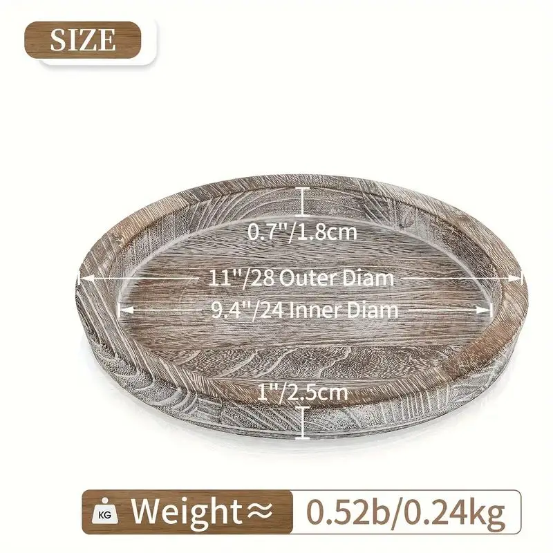 Wooden Decorative Tray, Small Farmhouse Table Centerpiece Rustic Whitewash Wood Plate, For Home Room Living Room Office Decor 2