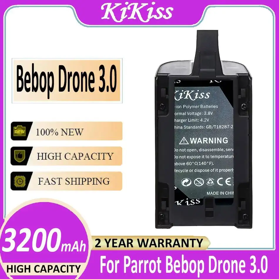 Batterie de remplacement 3200mAh insérée dans le drone Parrot Bebop 3.0, prête pour le vol