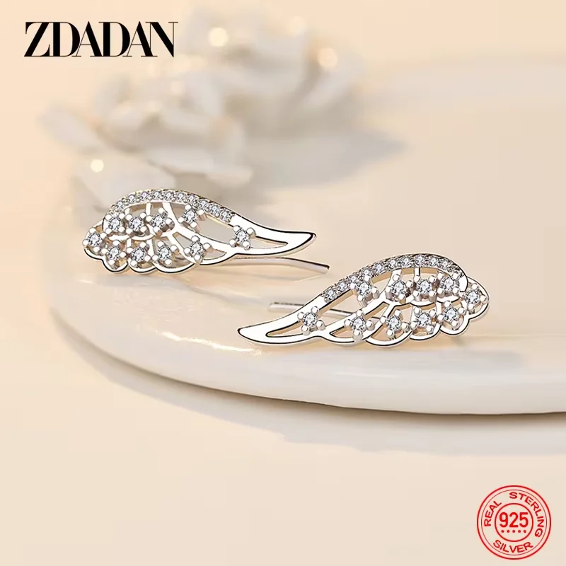ZDADAN Hohle Engelsflügel-Ohrringe aus 925er-Sterlingsilber für Damen, Modeschmuck, Geschenk – Detail 2