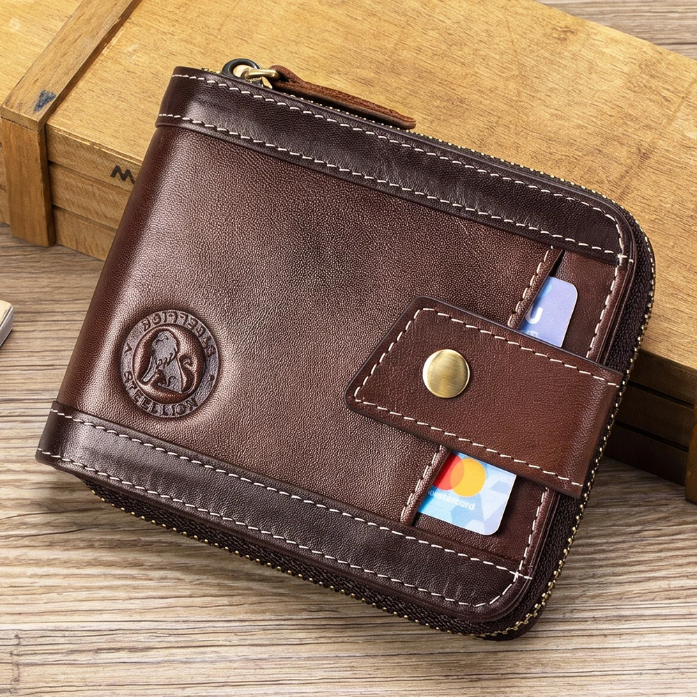Portafoglio in pelle, portamonete da uomo in pelle, multi-scomparto con finestra per foto, spazzola antifurto, idea regalo perfetta