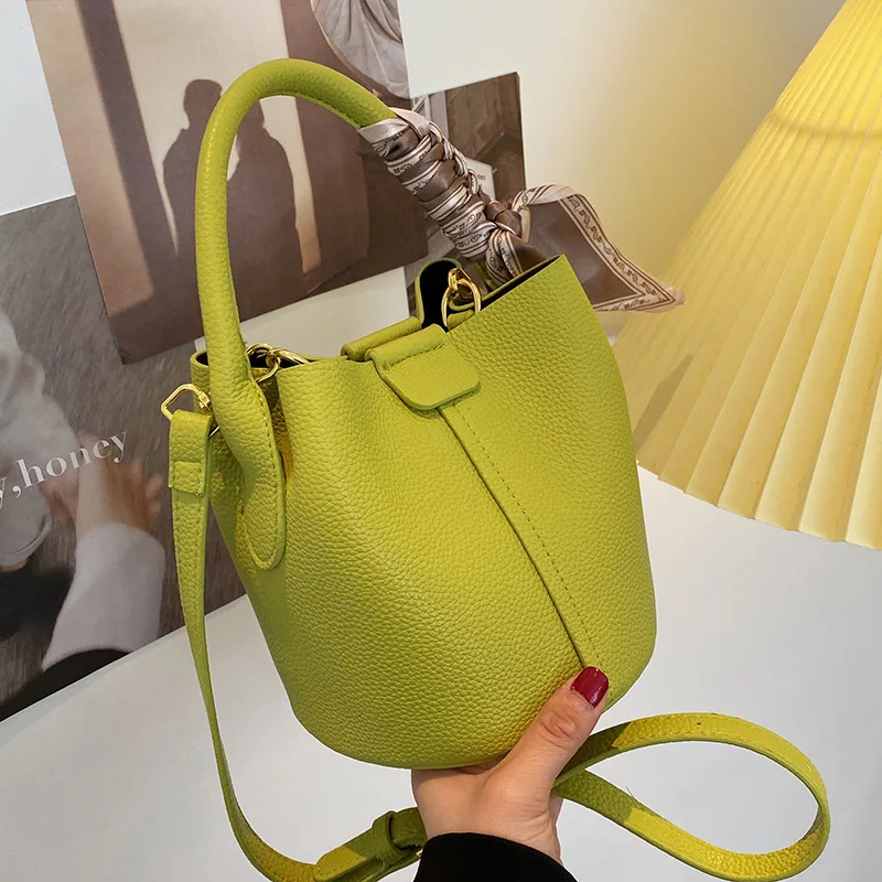 

High Quality Women's Handbag Fashionable Solid Color Pu Leather Crossbody Bags Casual All-matched Female Bucket Bag