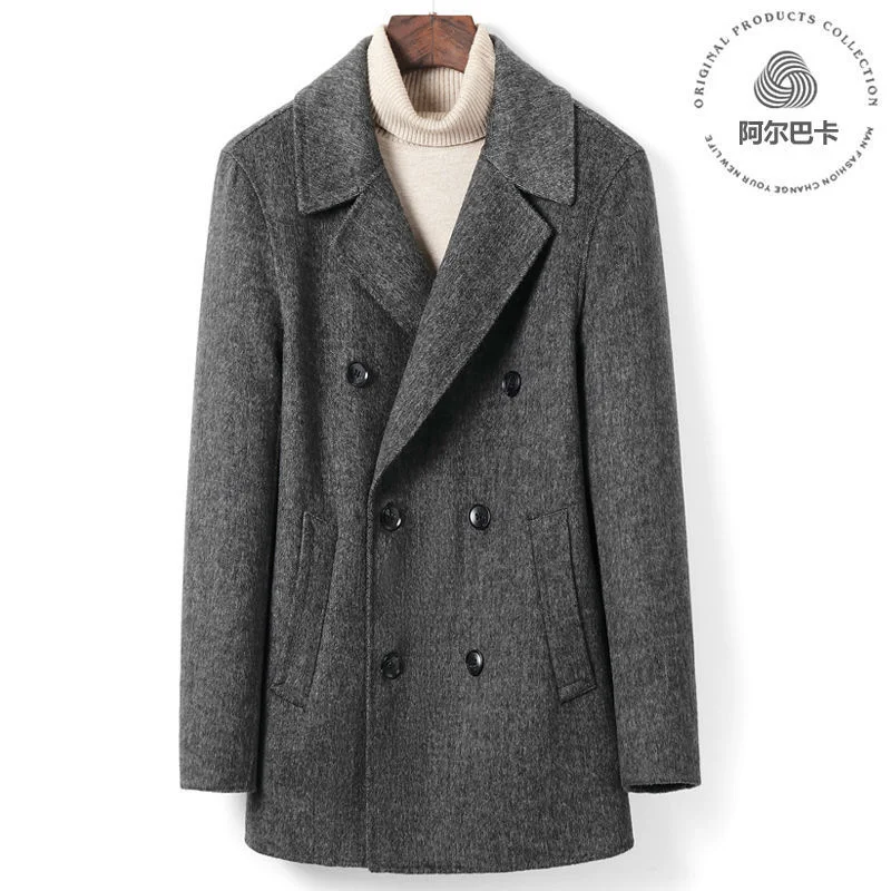 

Мужское шерстяное пальто, повседневное короткое Двухрядное пальто средней длины на пуговицах, с большими лацканами, из двусторонней шерстяной ткани, новинка 2023