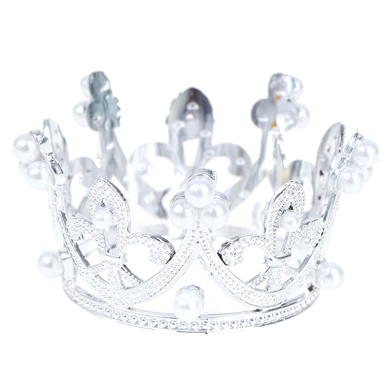 Creative Mini Crown Cake Topper Metal Pearl Happy Birthday Cake Toppers Wedding&Engagement Decor Sweet Party Decorations cake toppers