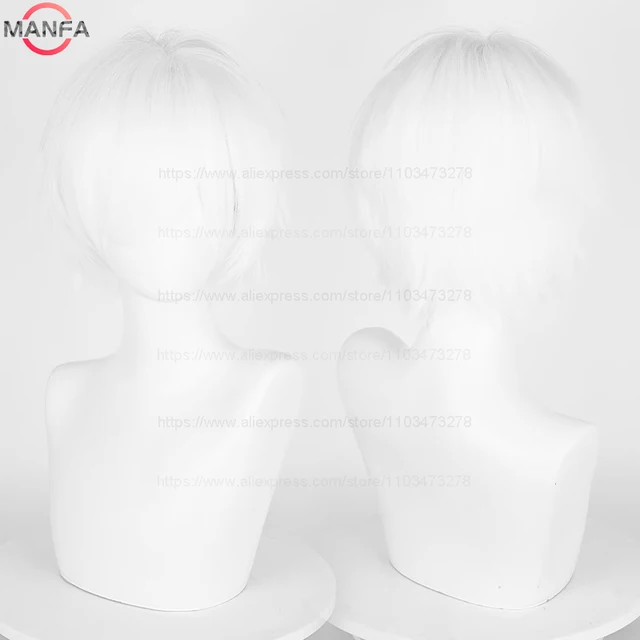 Anime 30cm Short Straight Cosplay Wig Black White Green Brown Purple Blue Gray Red Gold Man Women Heat Resistant Synthetic Hair 5