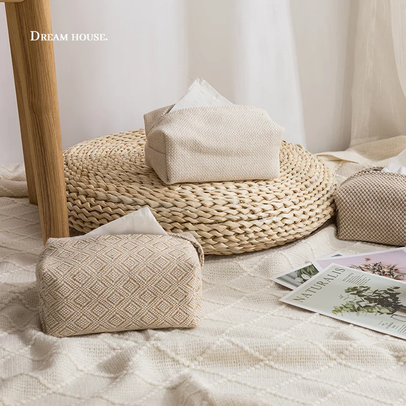 Nordic Linen Tissue Box Cover Rectangular Shaped Car Home Living Room Table Use Cloth Drawstring Bag tissue box