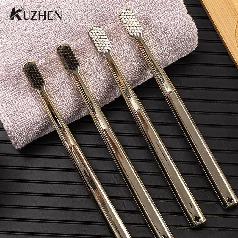 

1Pcs Soft Toothbrush Men Women Adult Toothbrush Electroplate Gold Color Dental Brushes Toothbrushes