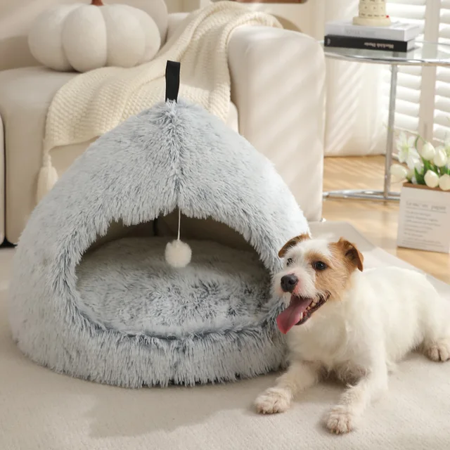 Winter Warm Plush Flannel Pet Bed - 2 in 1 Heated Cat Dog Kennel Pad, Deep Sleep Cozy Nest Basket for Small Medium Indoor Pets,
