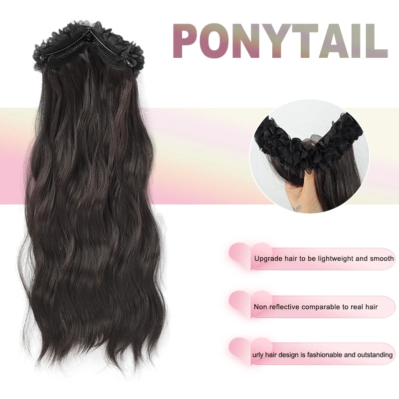 LUPU Synthetic Long Curly Hair Wig with Claw Clip Black Rose Grip Ponytail Holder Fluffy Red Hair Accessory for Women